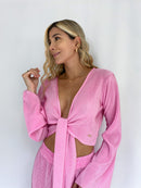 Blusa Manga Larga Amarra Centro Plisada