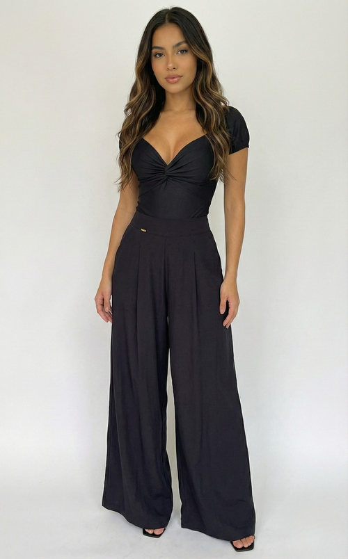 Pantalon Prense Bota Ancha Con Bolsillo