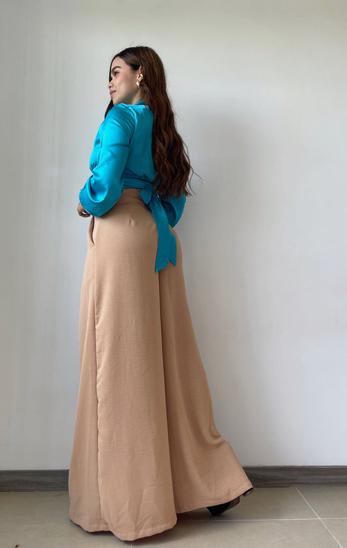 Pantalon Prense Bota Ancha Con Bolsillo