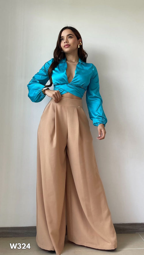 Pantalon Prense Bota Ancha Con Bolsillo