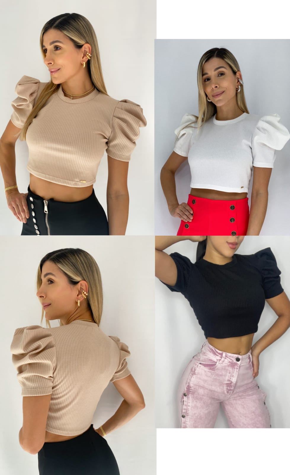 Blusa rib manga corta paquete X3