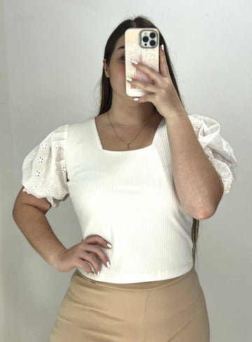 Blusa rib manga corta hoja rota talla plus