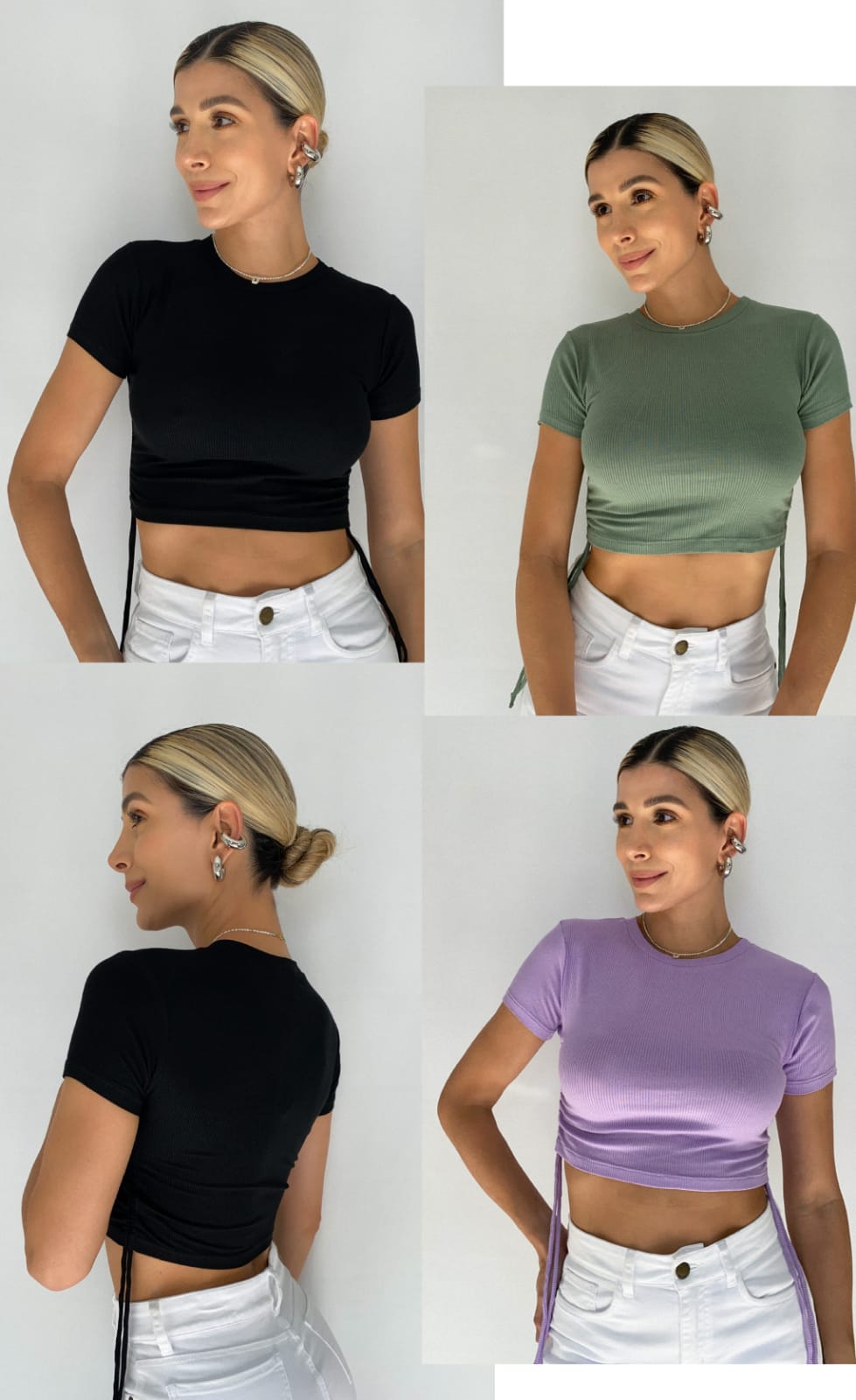Blusa cuello redondo  runche a los lados paquete X3