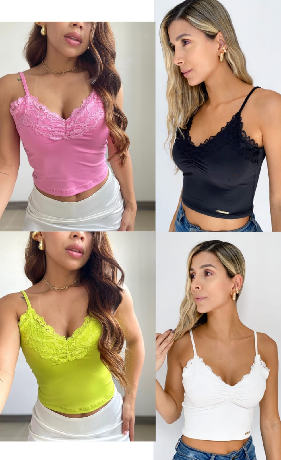 Blusa tiras borde encaje paquete X4