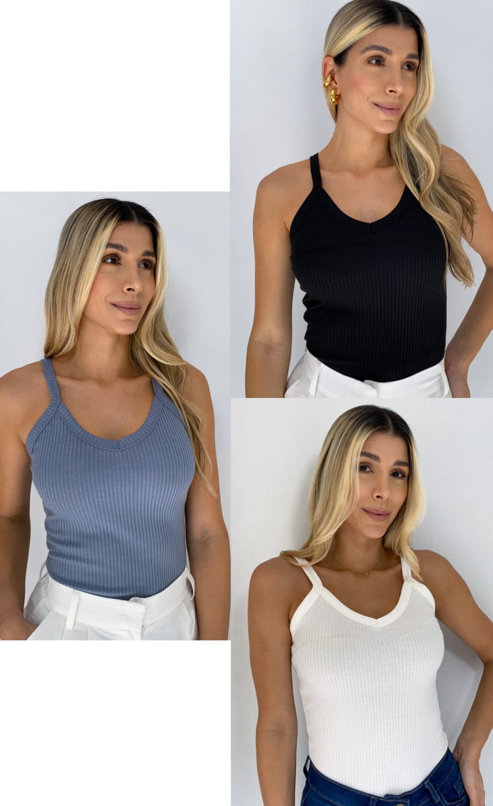 Blusa tiras rib paquete X3