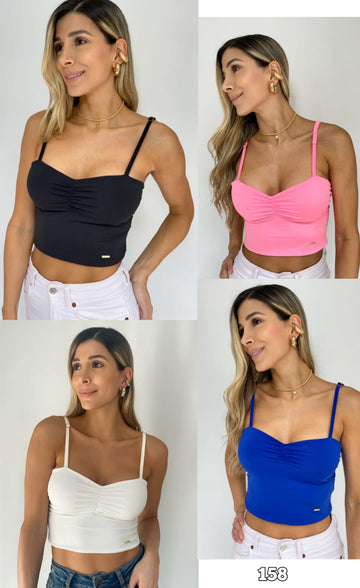 Blusa corta tiras centro runche paquete x 4