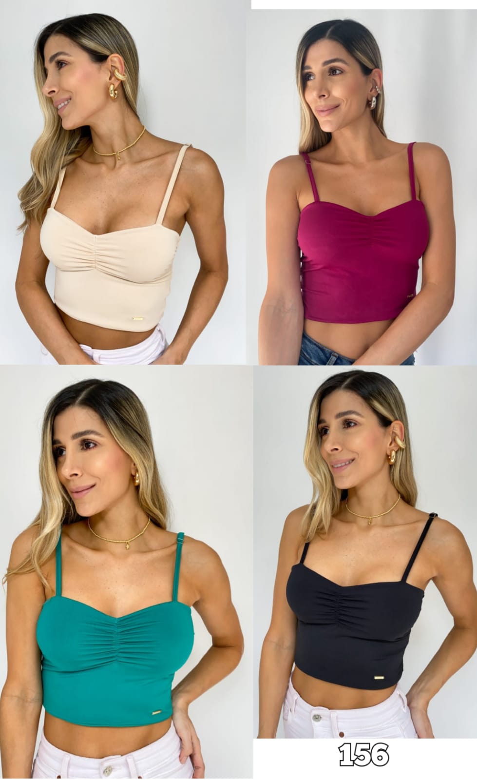 Blusa corta tiras centro runche paquete x 4