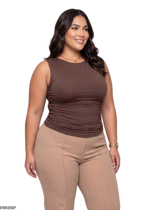 Blusa Manga Sisa Recogido Lateral Plus
