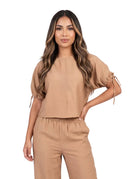 Blusa Manga Corta Tiras Cuello Redondo