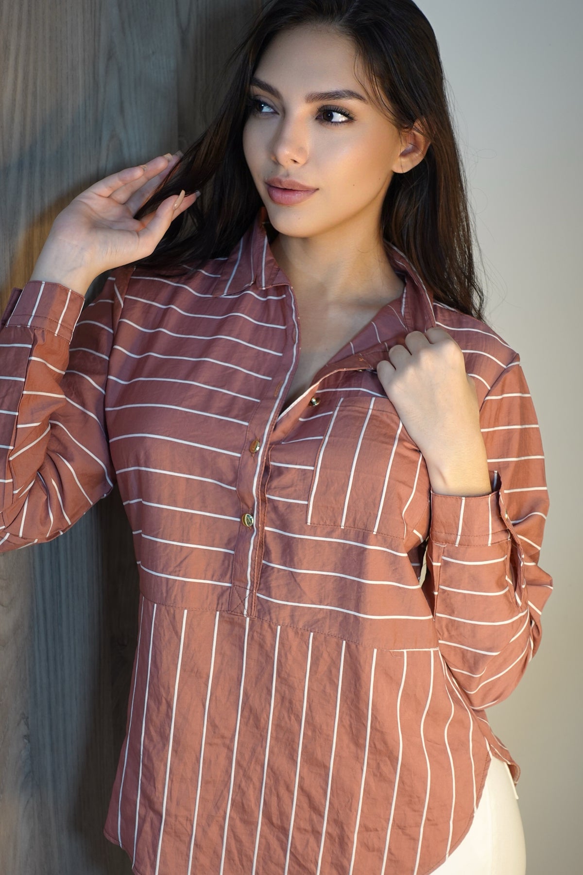 Blusa Manga Larga Rayas Botón