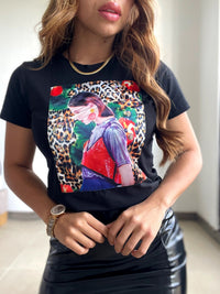 Camiseta Larga Manga Corta Con Aplique