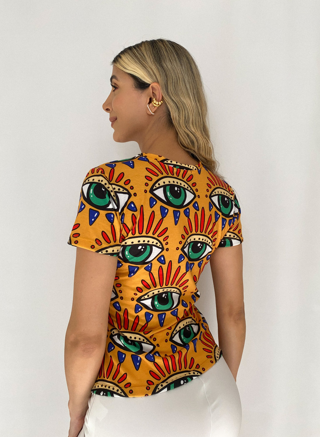 Camiseta Larga Estampada Manga Corta