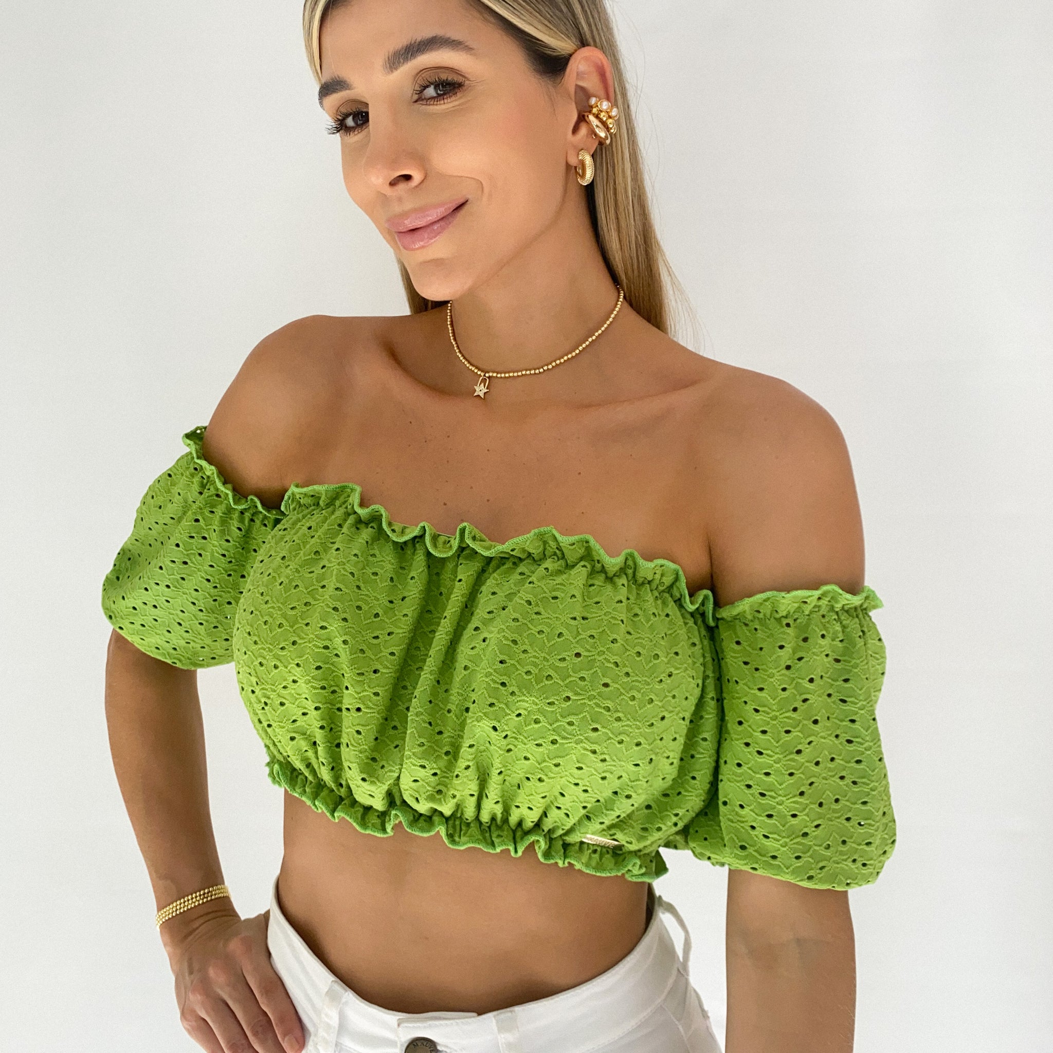 Blusa Hojarota Manga Caida