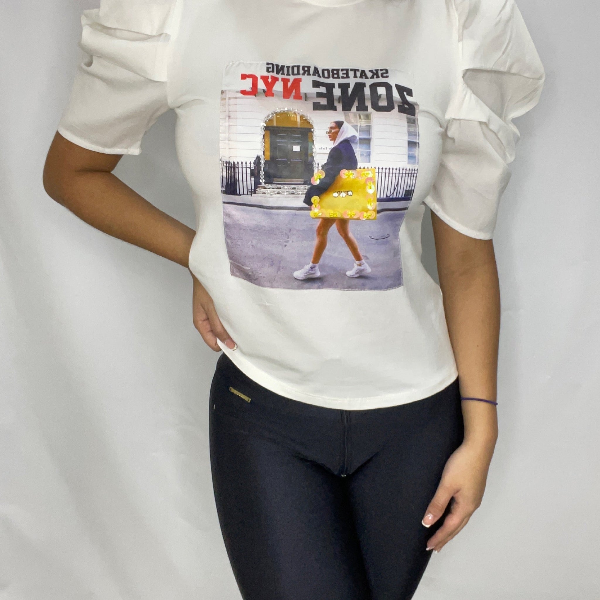 Blusa Manga Corta Bombacha Aplique