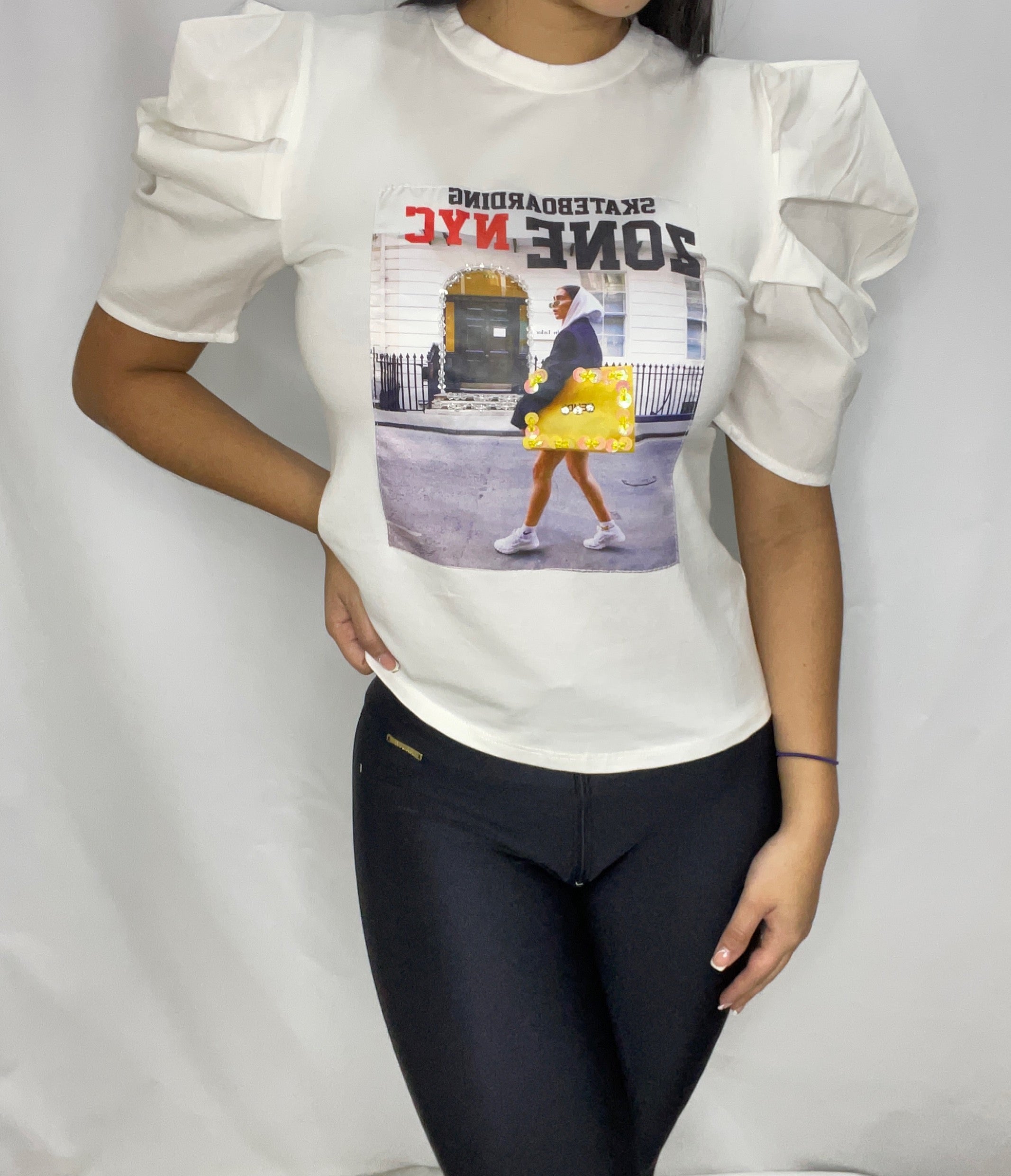 Blusa Manga Corta Bombacha Aplique