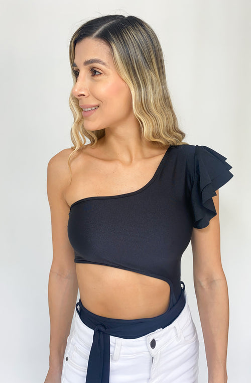 Body asimétrico manga corta bolero