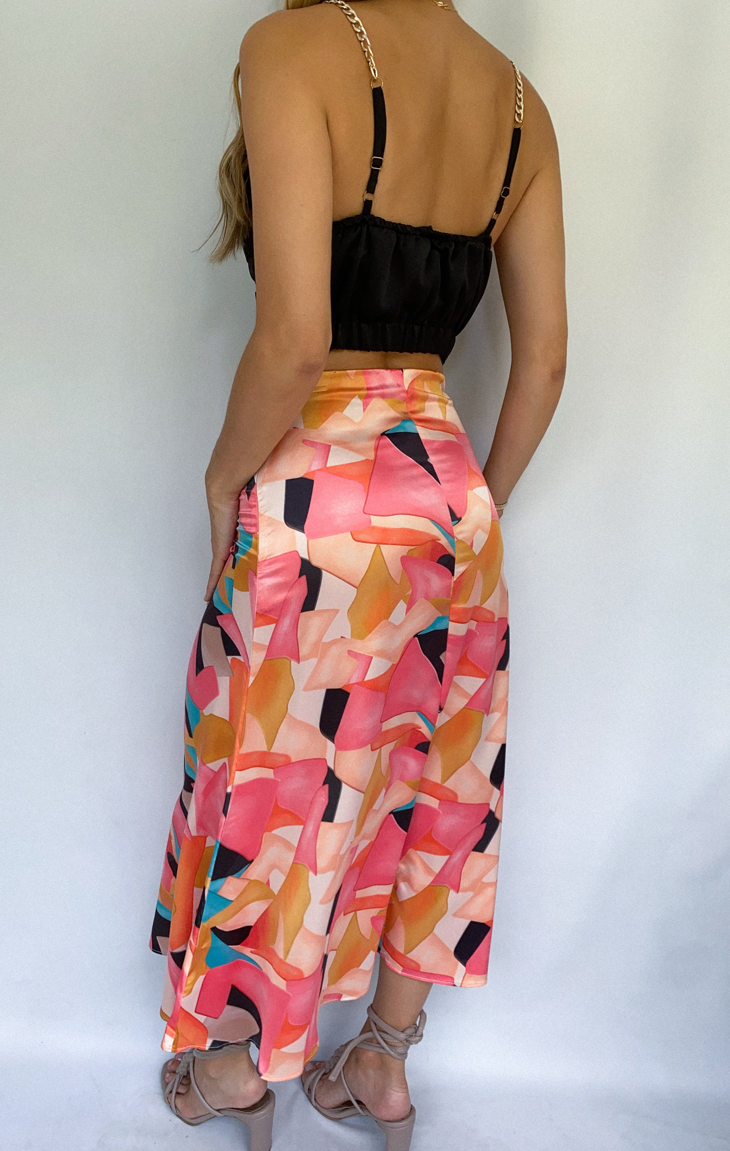 Falda campana estampada resorte