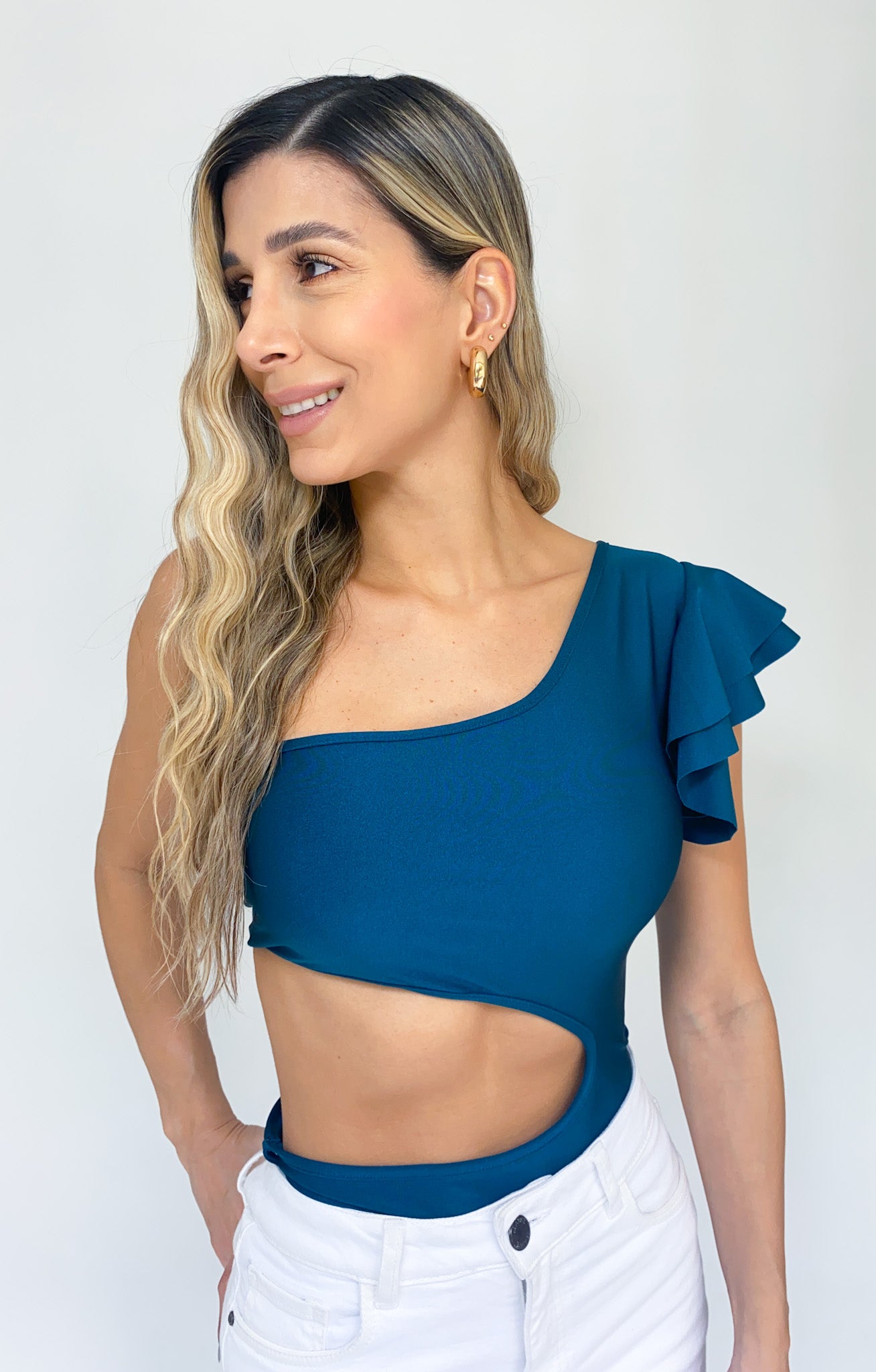 Body asimétrico manga corta bolero