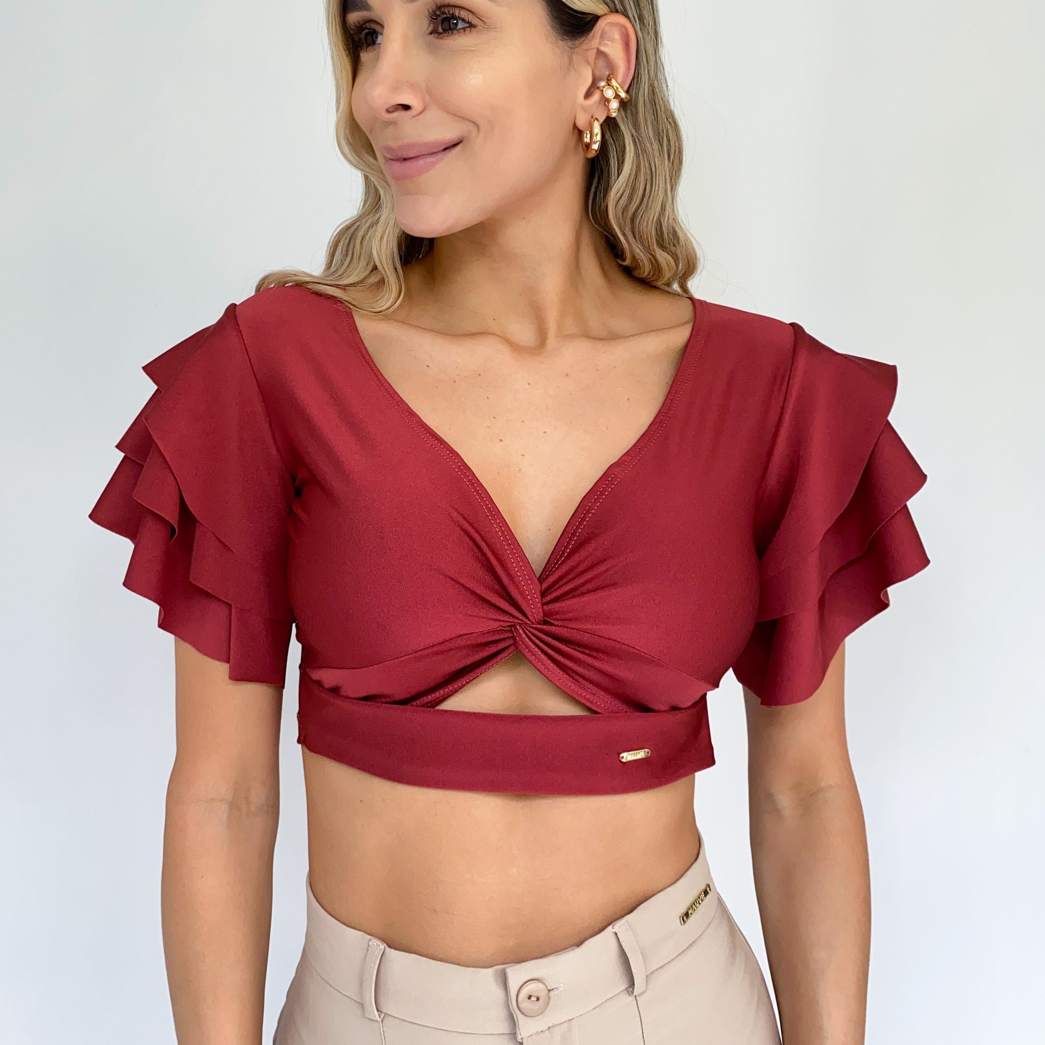 Blusa manga bolero escote nudo