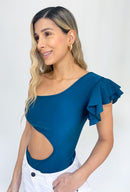 Body asimétrico manga corta bolero