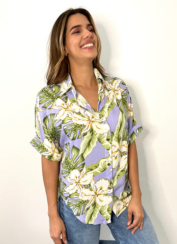 Camisera manga 3/4 botones estampada