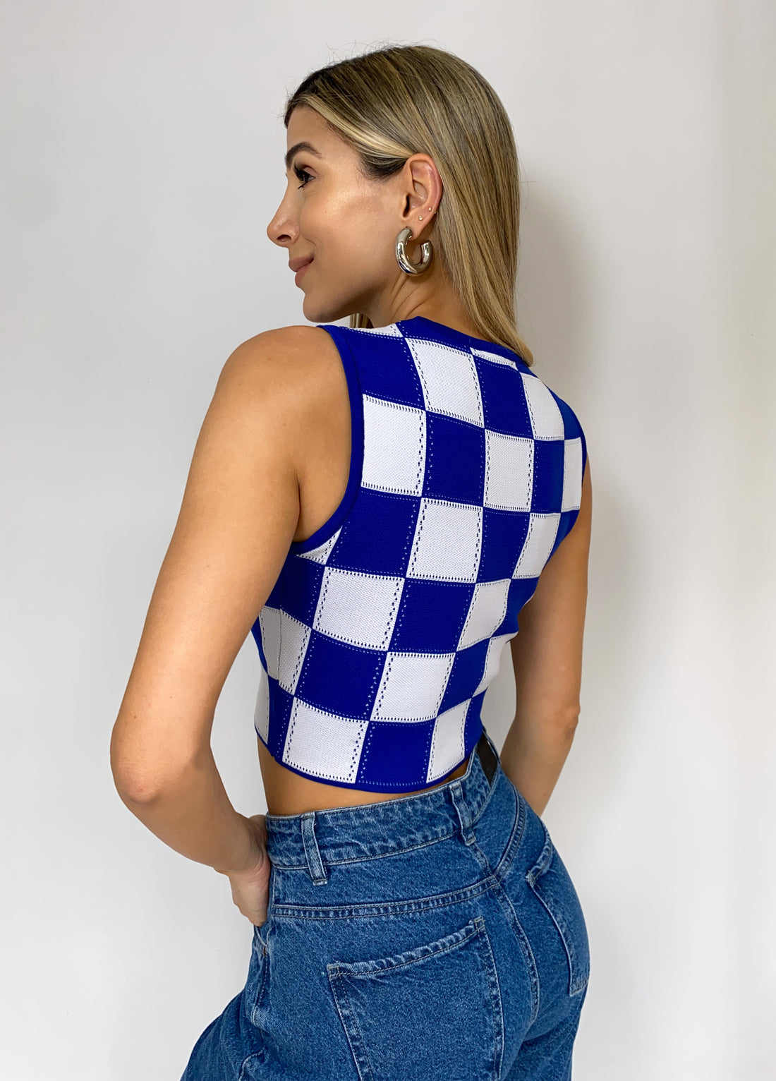 Blusa corta manga sisa cuadros