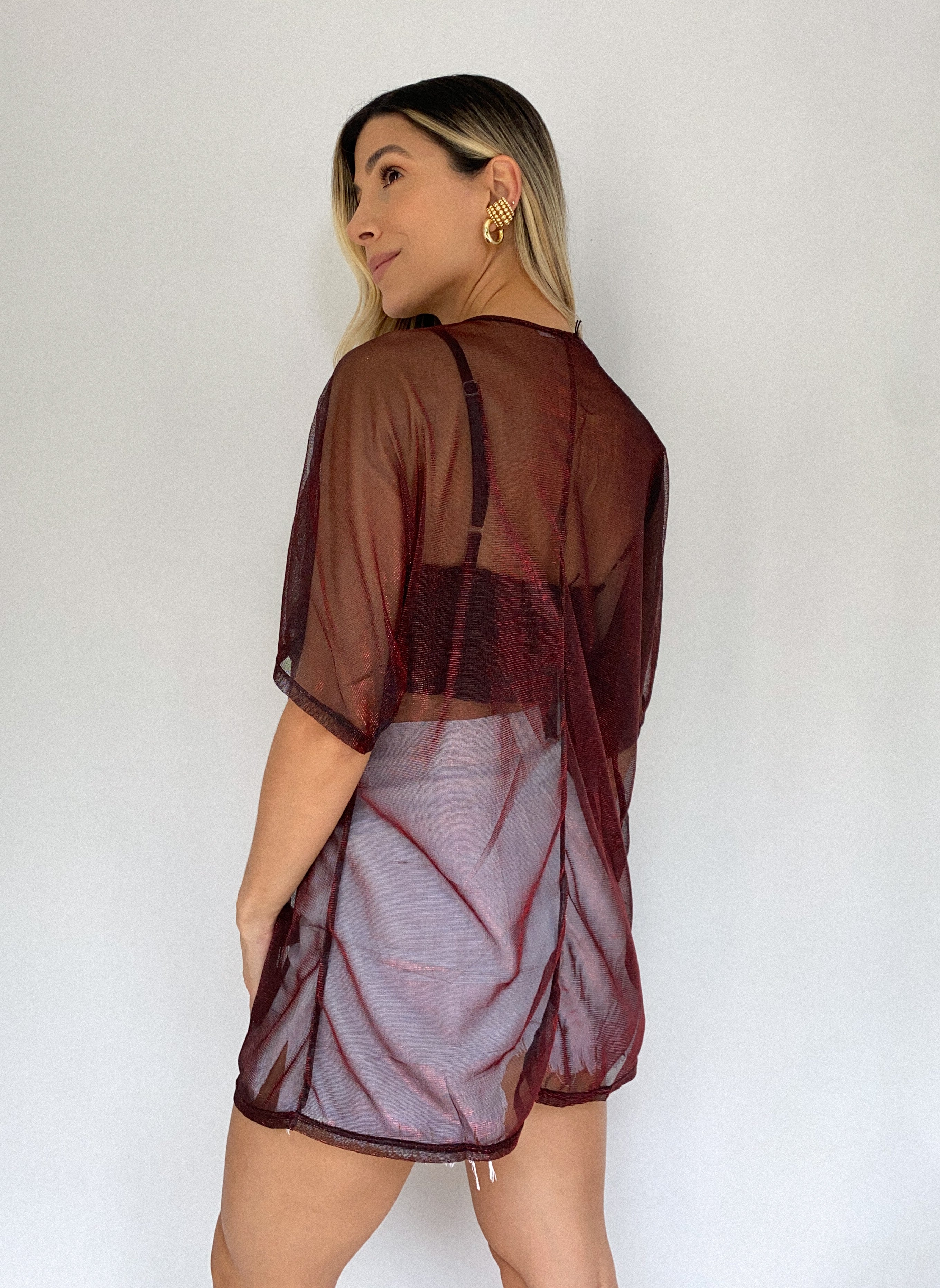 Kimono manga corta brillante