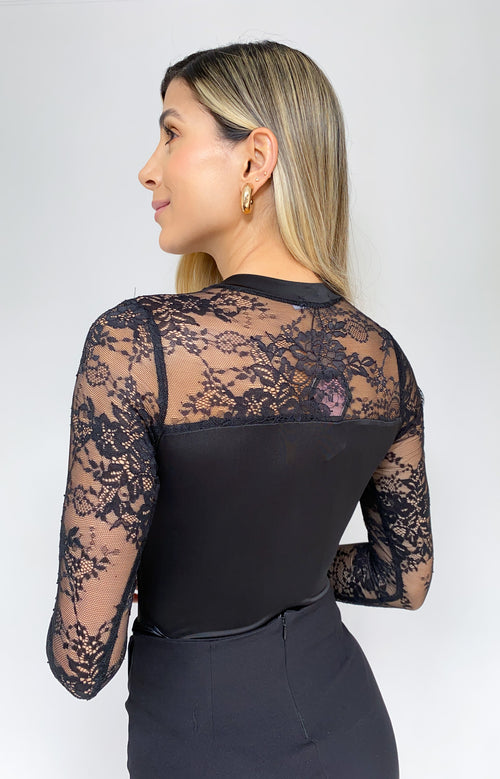 Body Licrado Manga Larga Cuello Alto