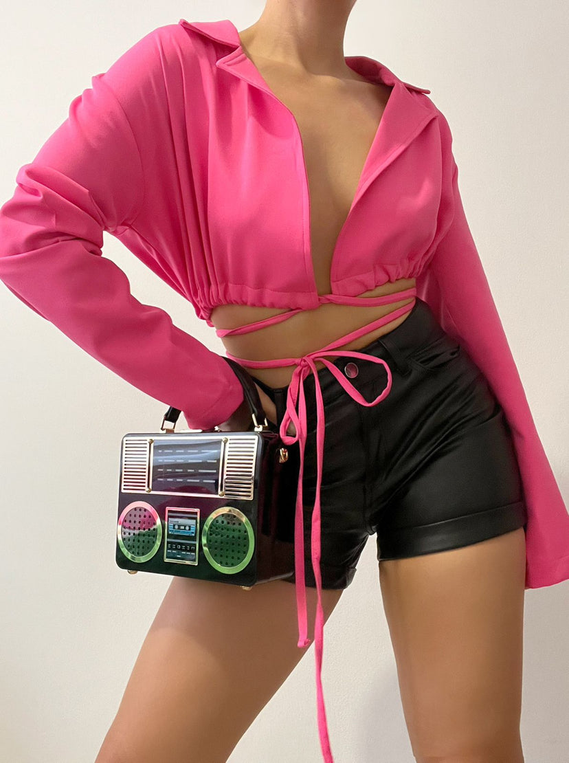 Blazer corto cuello amarrar cintura