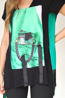 Blusa manga corta aplique piedras