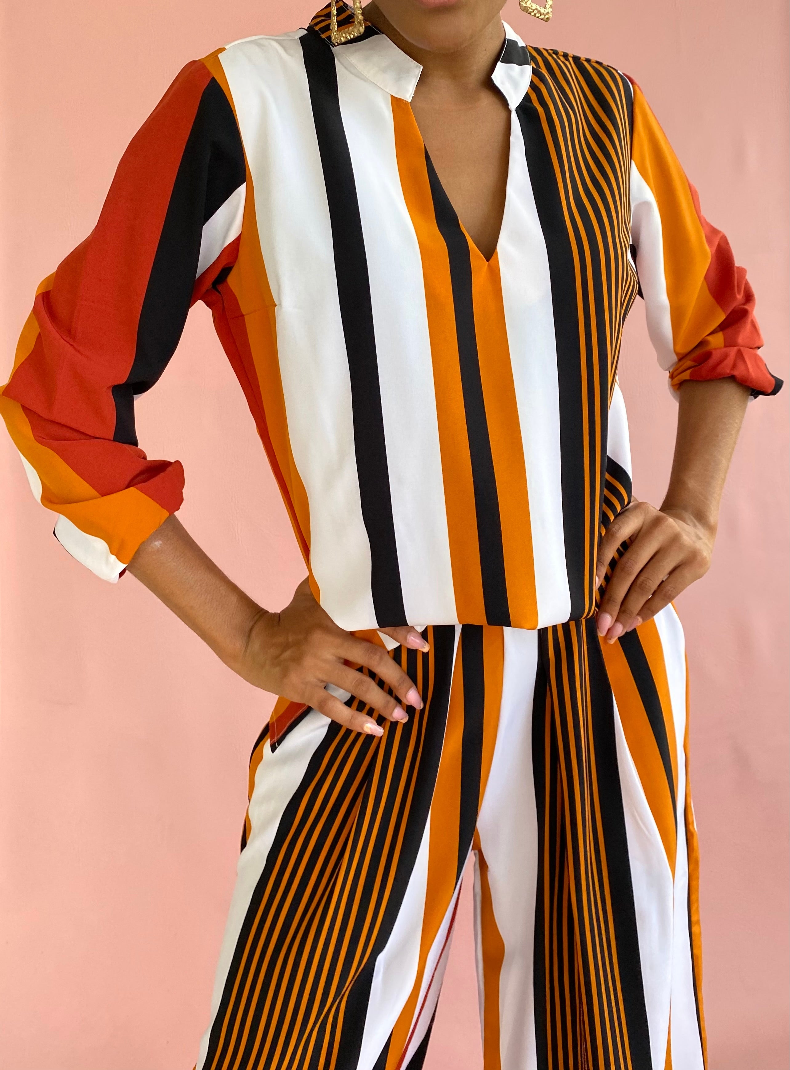 Blusa manga larga rayas cuello v