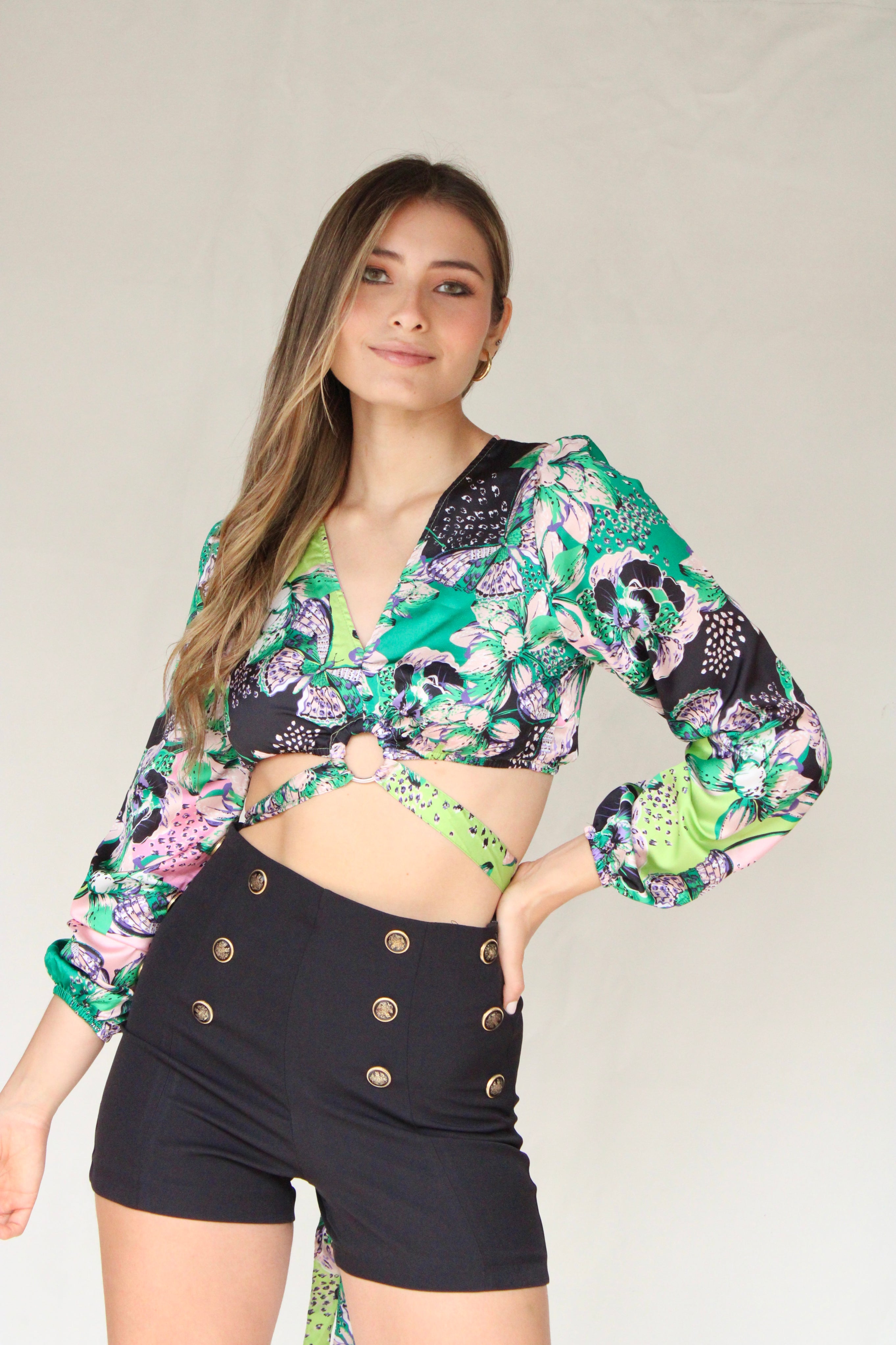 Blusa manga larga aro estampada