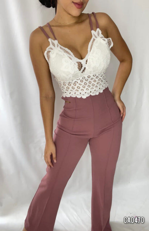 Enterizo Blusa De Encaje Con Tiras