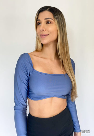 Crop top manga larga unicolor