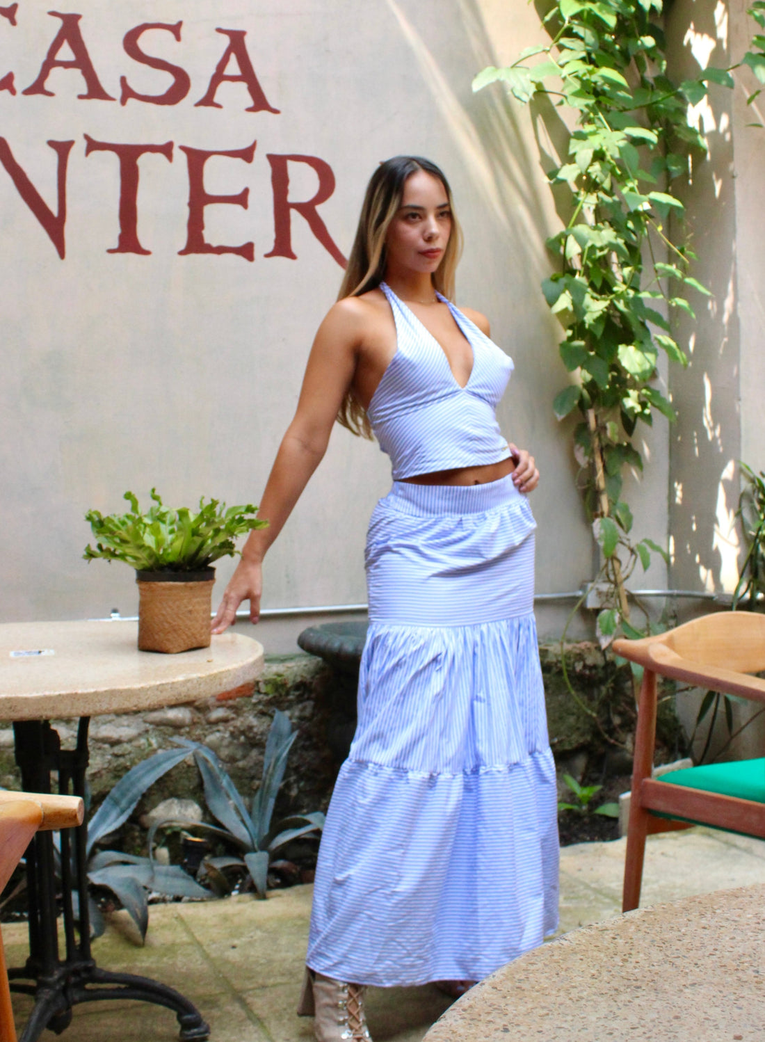 Conjunto Falda Y Crop Top De Rayas