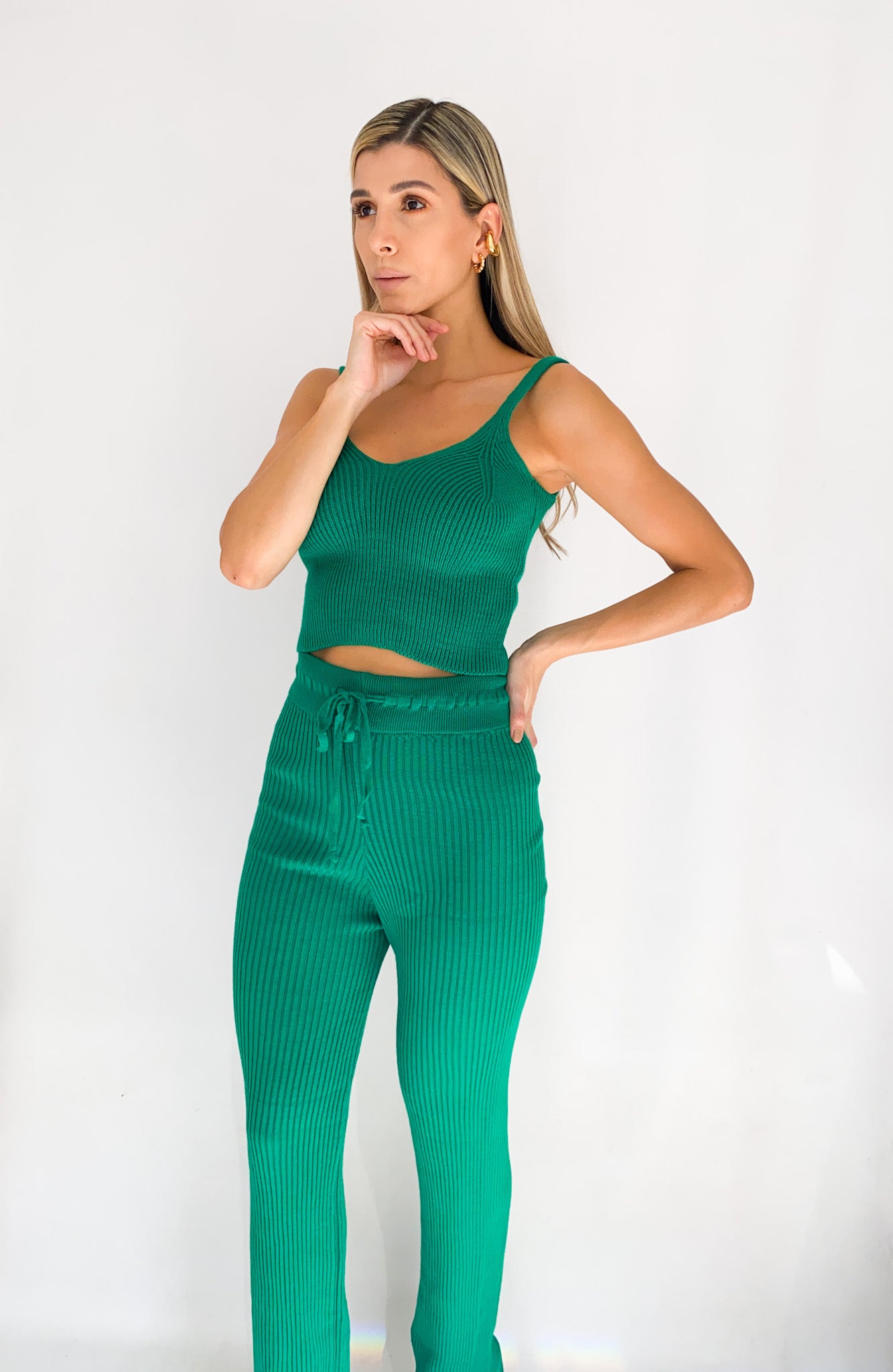 Conjunto rib hilo pantalón blusa
