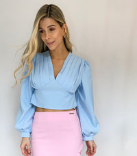 Blusa manga larga escote plisado