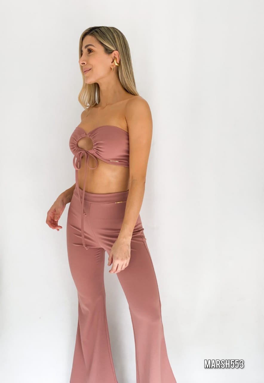 Conjunto pantalón crop top straple