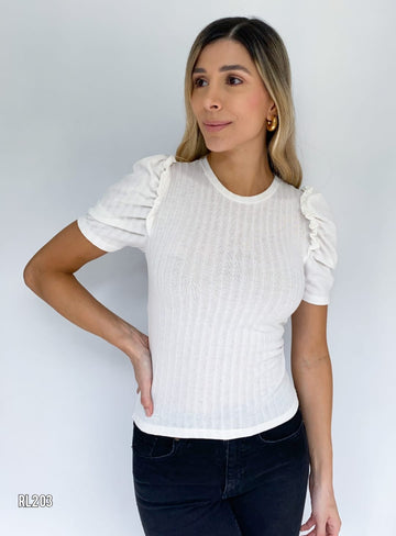 Blusa manga corta rib bolero corto