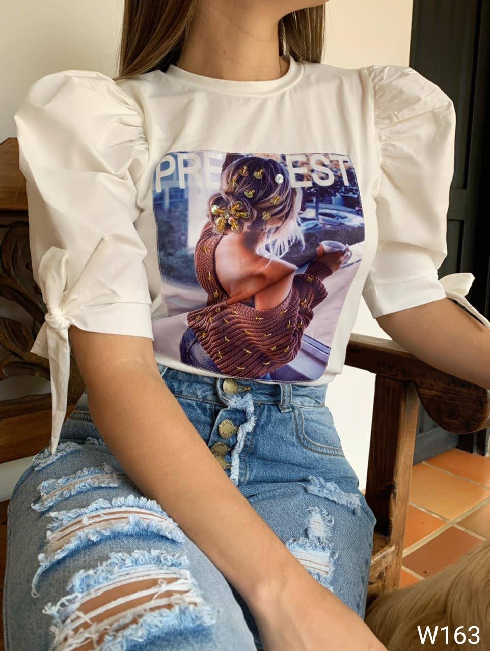 Blusa Manga Popelina Aplique