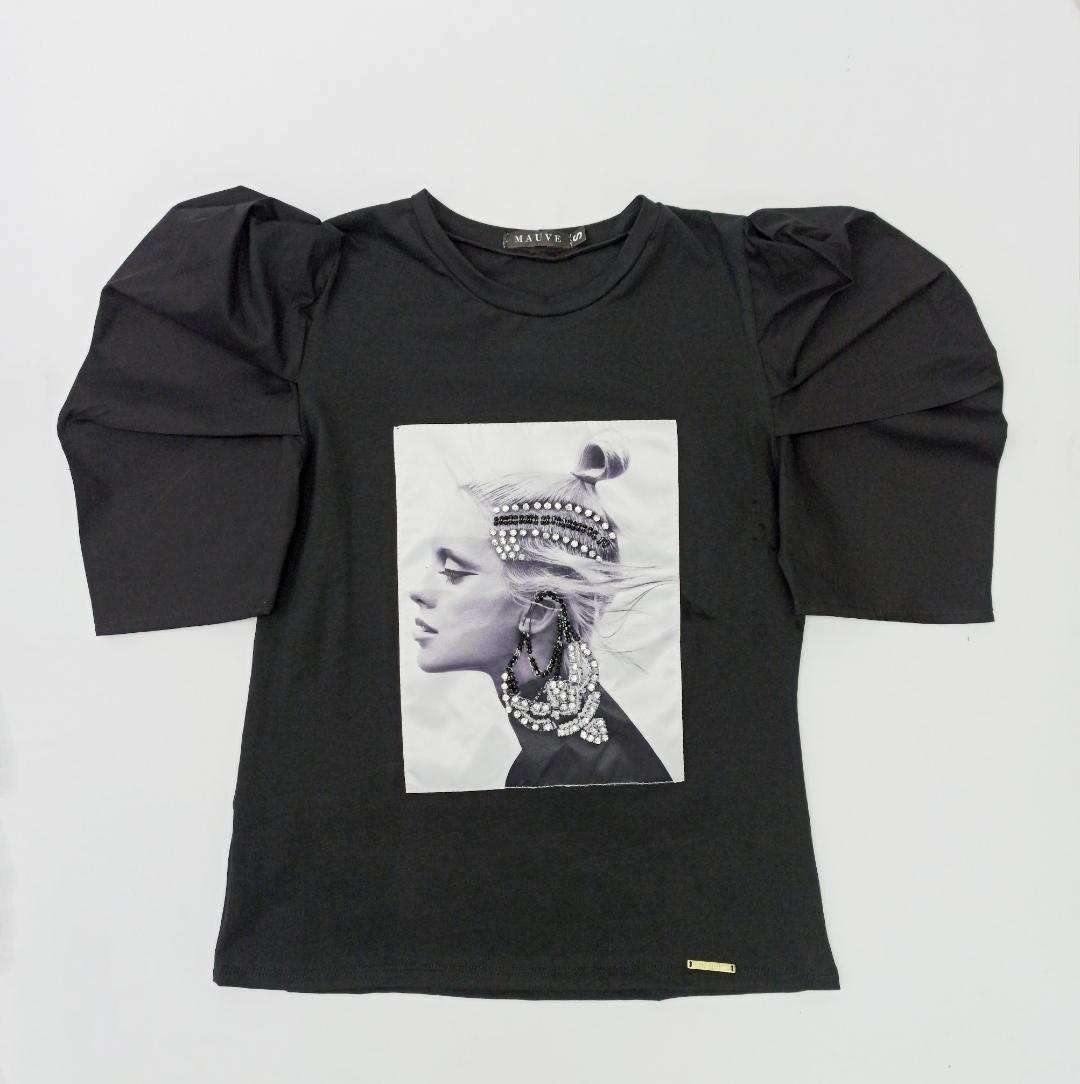 Blusa Manga Corta Prenses Aplique Piedras