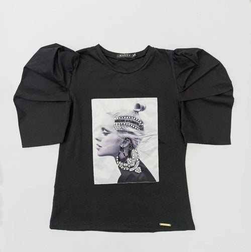 Blusa Manga Corta Prenses Aplique Piedras