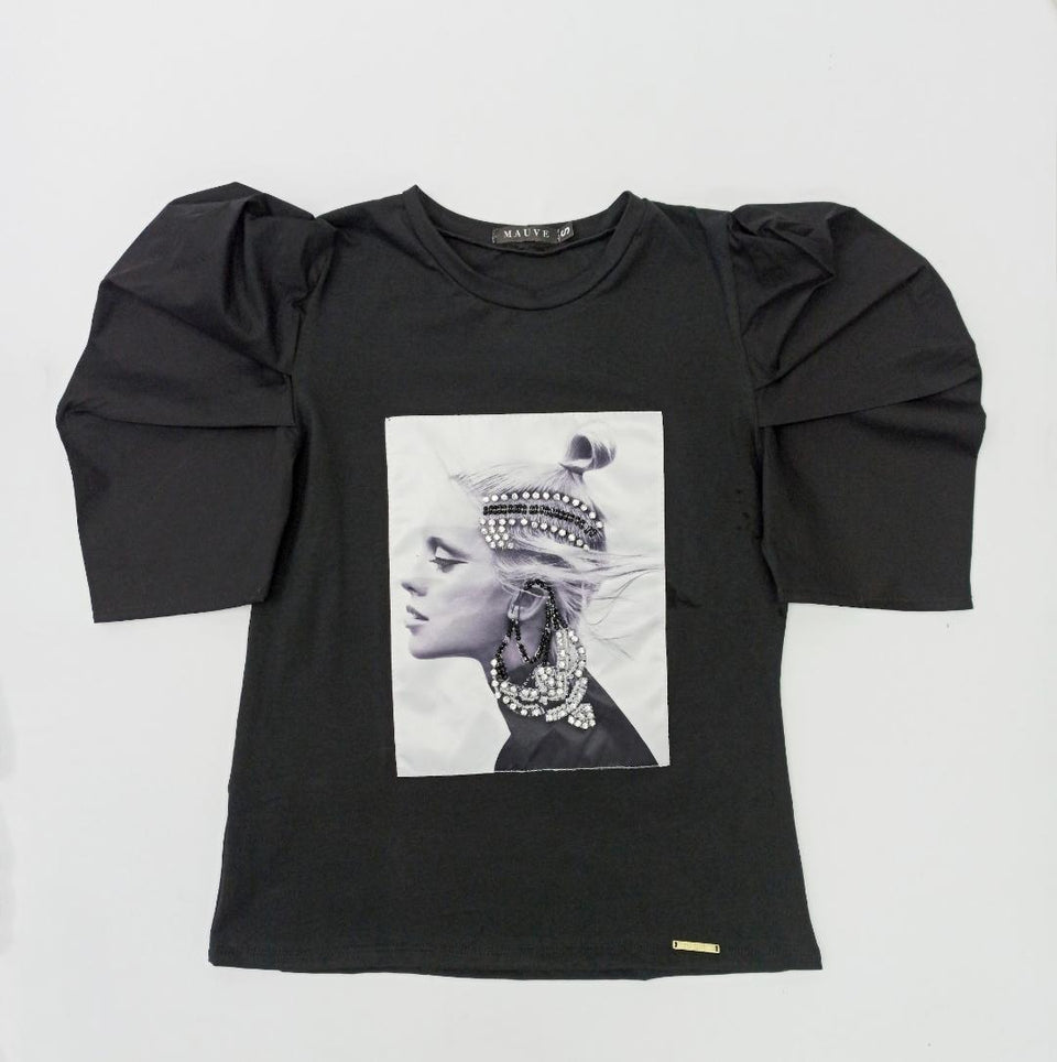 Blusa Manga Corta Prenses Aplique Piedras