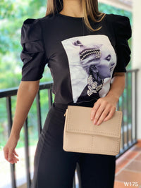 Blusa Manga Corta Prenses Aplique Piedras