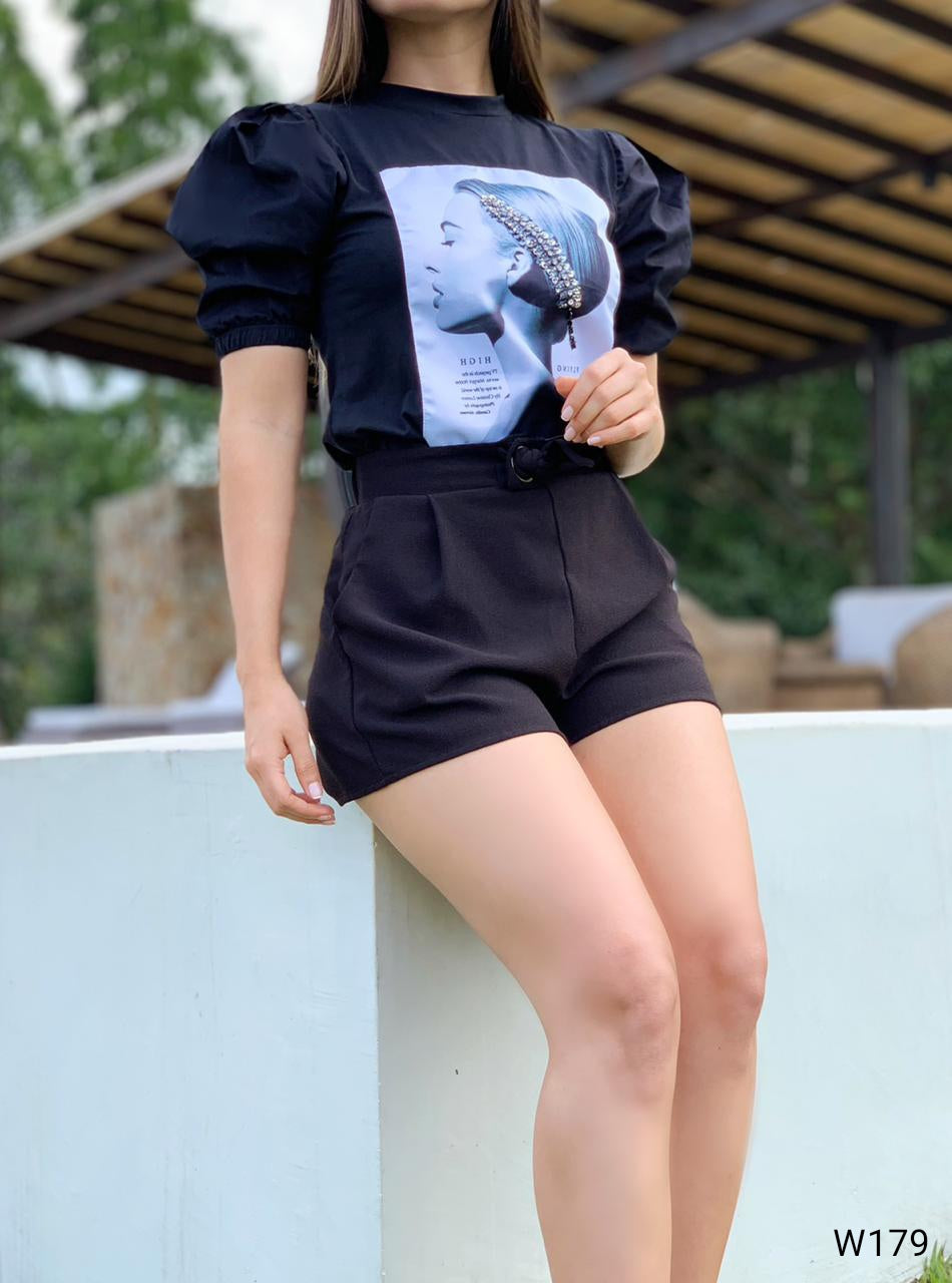 Blusa Manga Corta Resorte Aplique Diadema