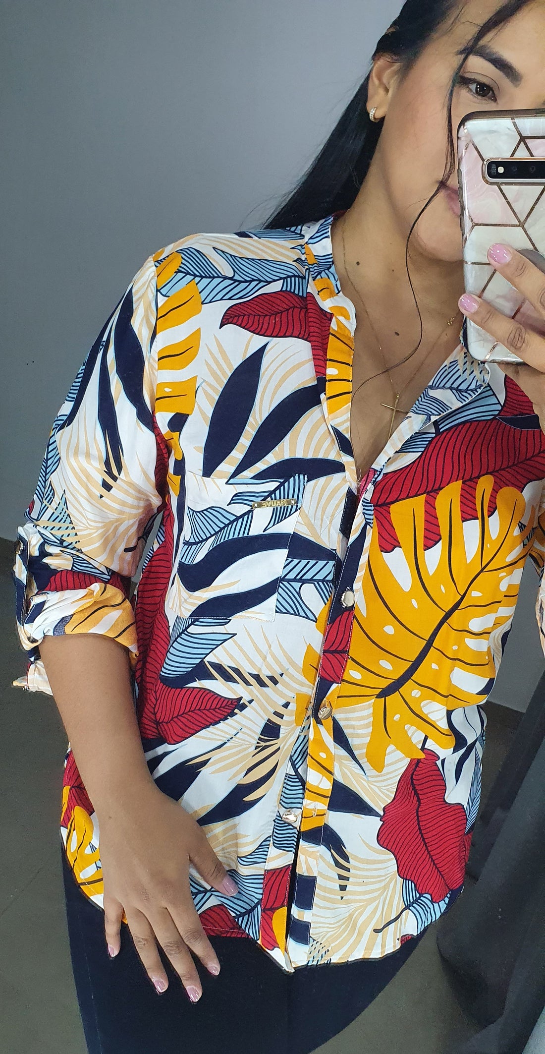 Camisera Botones Manga Larga Estampada T