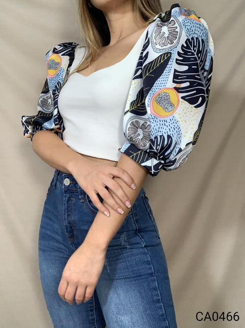 Blusa hombrera estampada