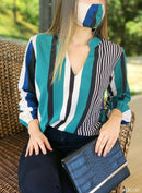 Blusa manga larga rayas cuello v