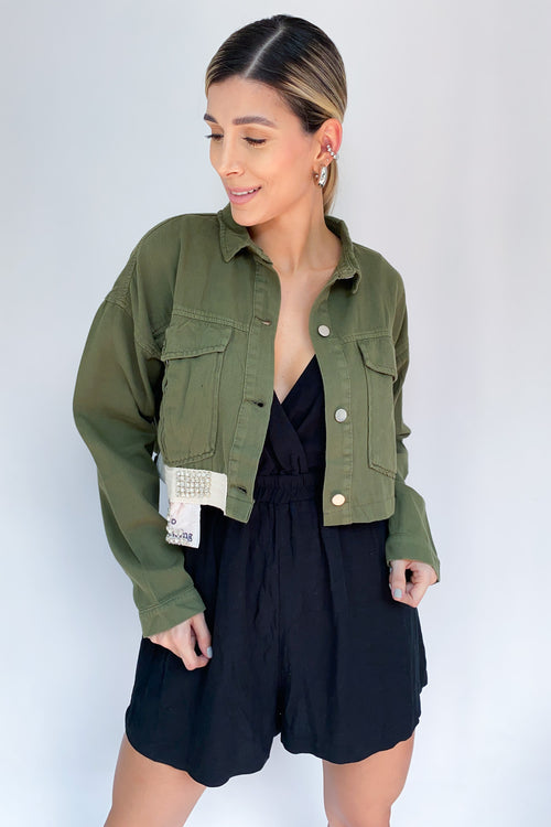 Chaqueta corta jeans aplique piedras